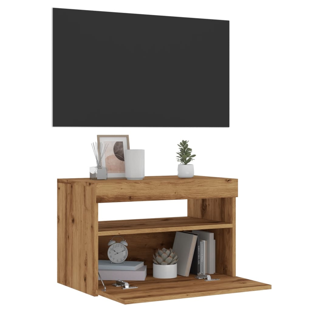 TV Cabinet with LED Lights Artisan Oak 60x35x40 cm Engineered Wood - Bargainia.com - 8721158437686 - 856311