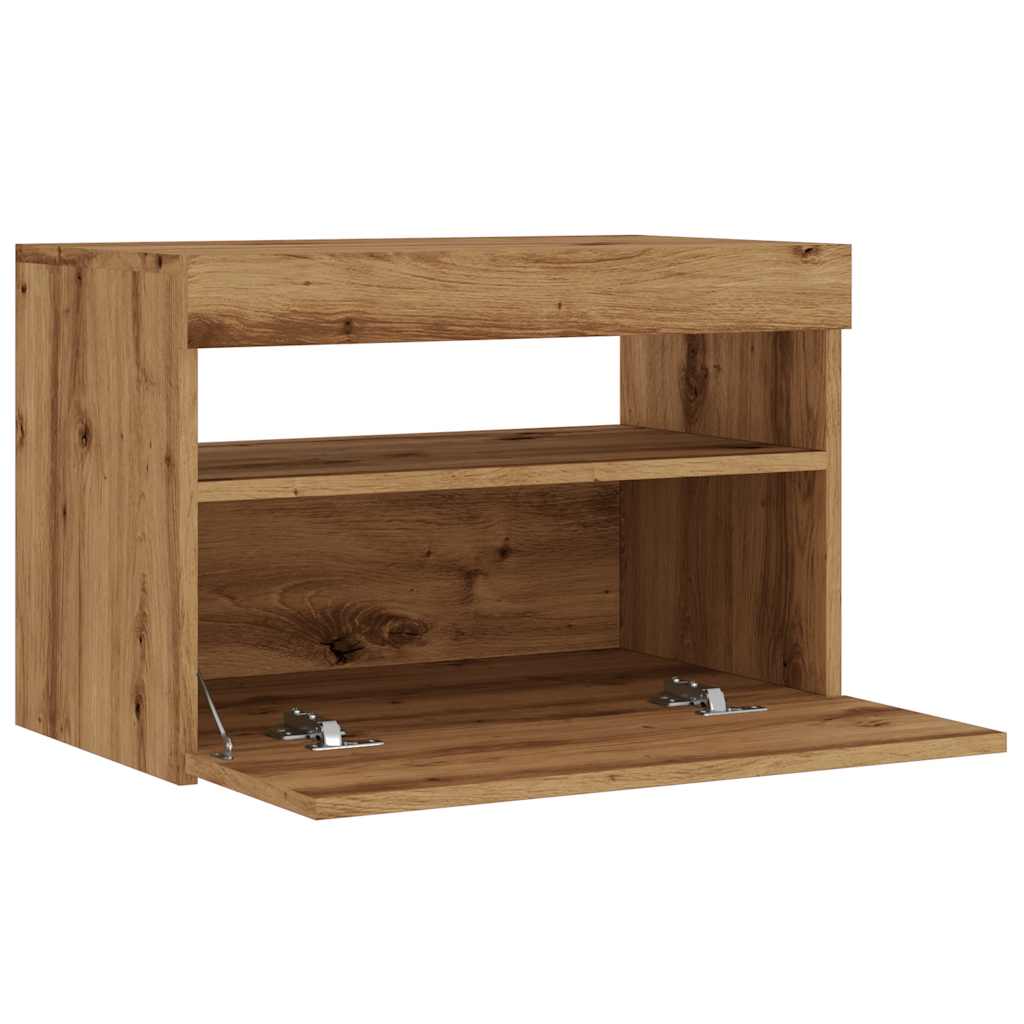 TV Cabinet with LED Lights Artisan Oak 60x35x40 cm Engineered Wood - Bargainia.com - 8721158437686 - 856311
