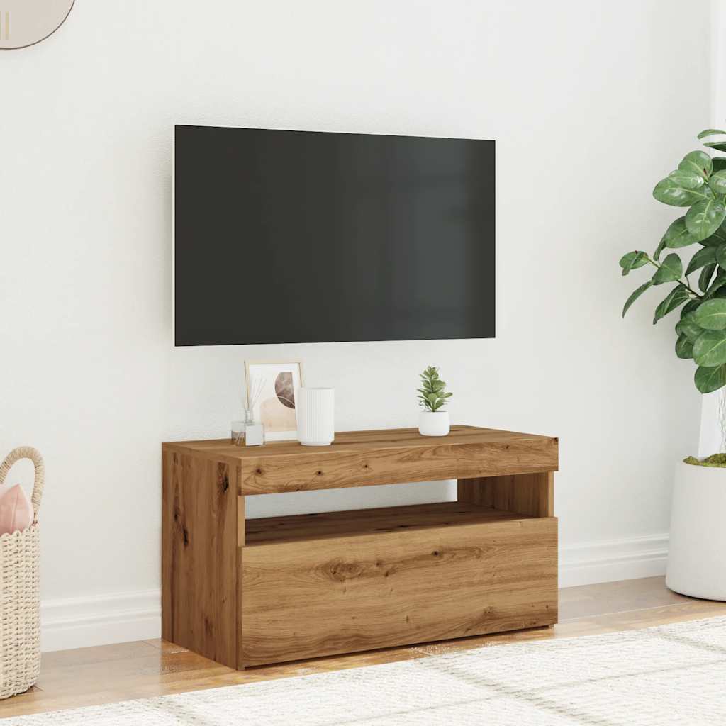 TV Cabinet with LED Lights Artisan Oak 75x35x40 cm Engineered Wood - Bargainia.com - 