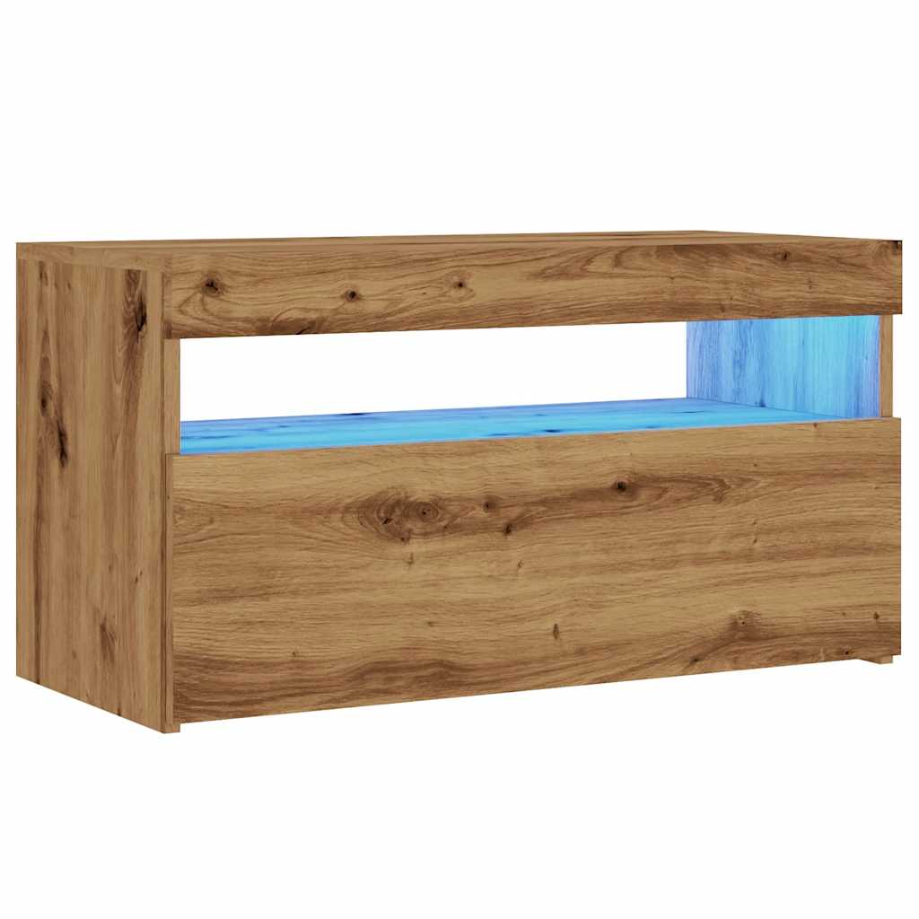 TV Cabinet with LED Lights Artisan Oak 75x35x40 cm Engineered Wood - Bargainia.com - 
