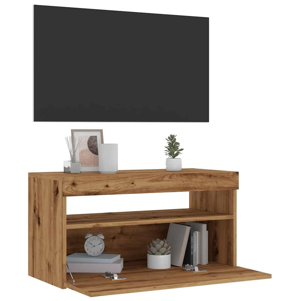 TV Cabinet with LED Lights Artisan Oak 75x35x40 cm Engineered Wood - Bargainia.com - 