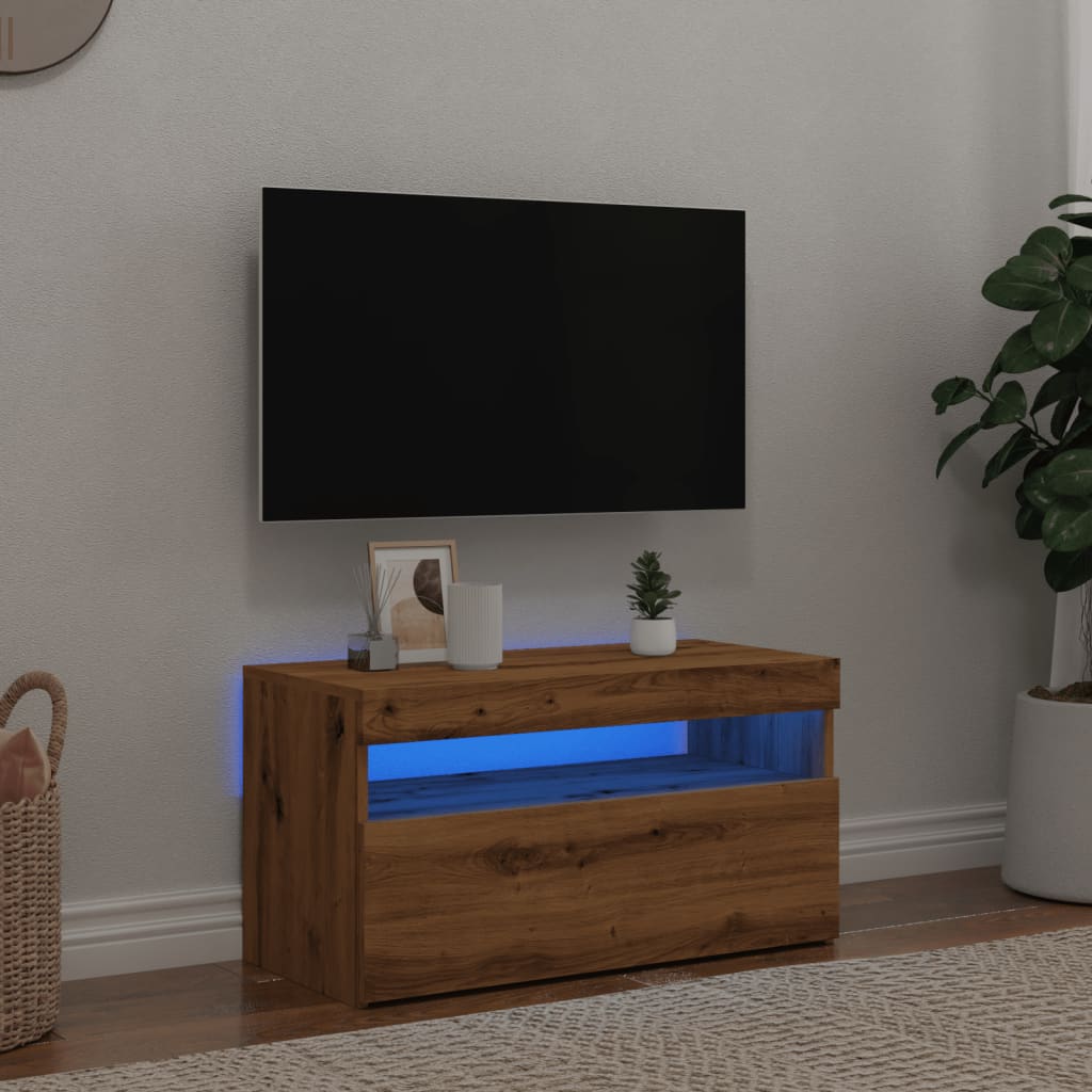 TV Cabinet with LED Lights Artisan Oak 75x35x40 cm Engineered Wood - Bargainia.com - 
