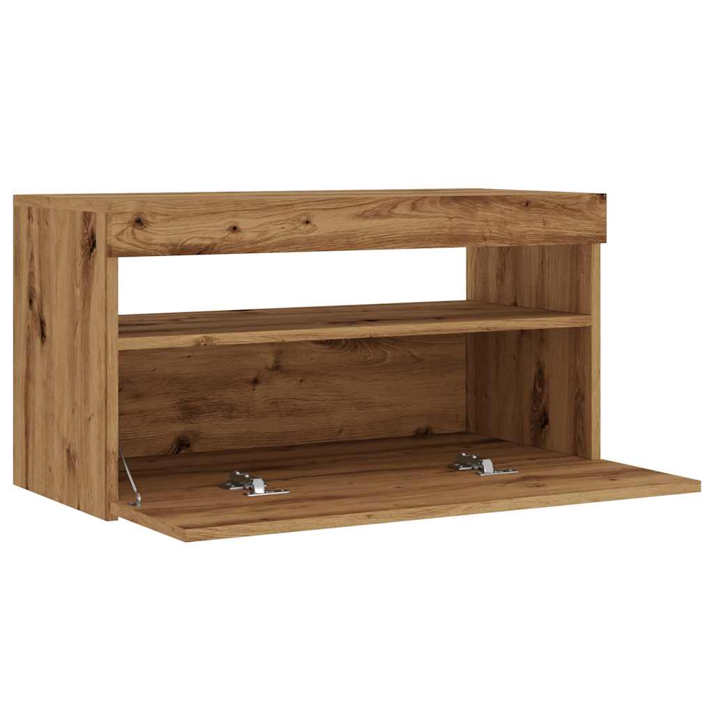 TV Cabinet with LED Lights Artisan Oak 75x35x40 cm Engineered Wood - Bargainia.com - 