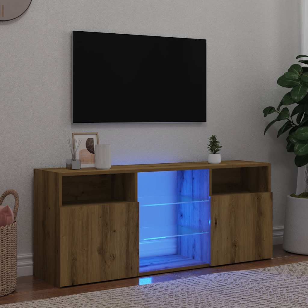 TV Cabinet with LED Lights Artisian Oak 120x30x50 cm Engineered Wood - Bargainia.com - 8721158437891 - 856352