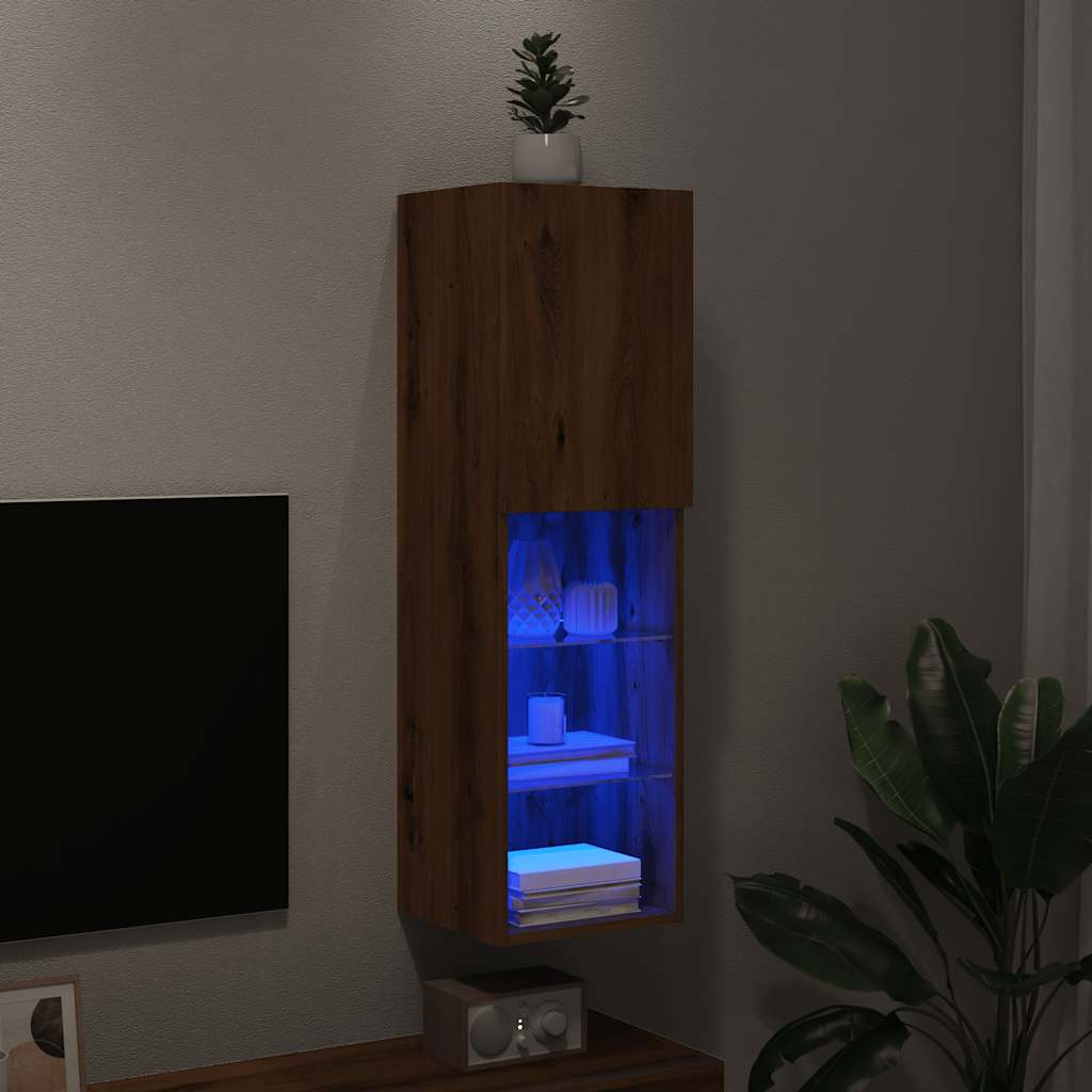 TV Cabinet with LED Lights Artisian Oak 30.5x30x102 cm - Bargainia.com - 