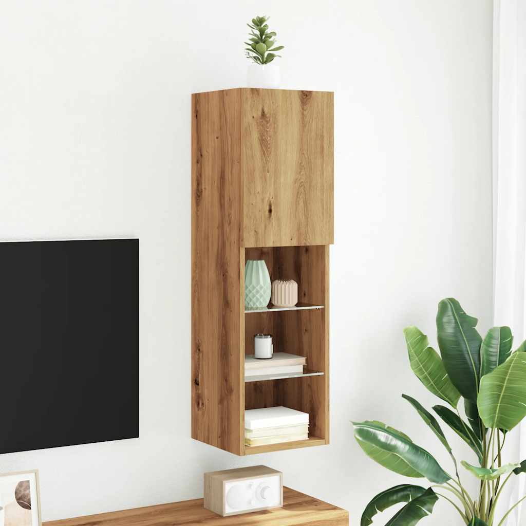TV Cabinet with LED Lights Artisian Oak 30.5x30x102 cm - Bargainia.com - 