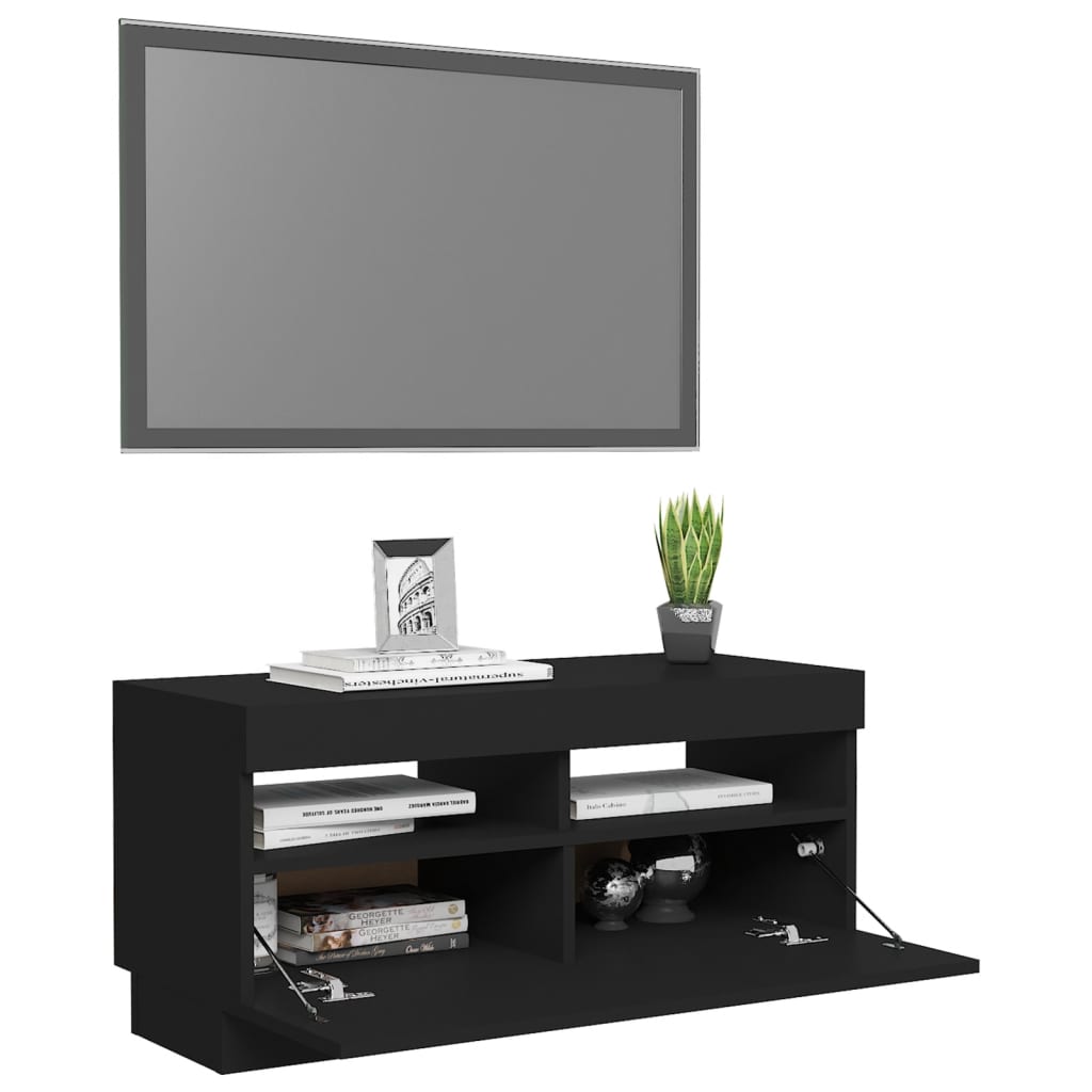TV Cabinet with LED Lights Black 80x35x40 cm - Bargainia.com - 