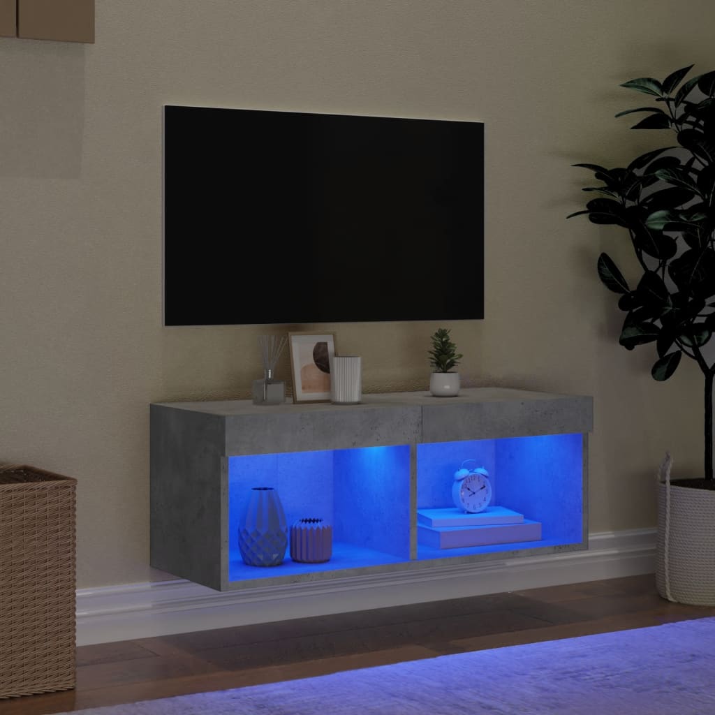 TV Cabinet with LED Lights Concrete Grey 80x30x30 cm - Bargainia.com - 