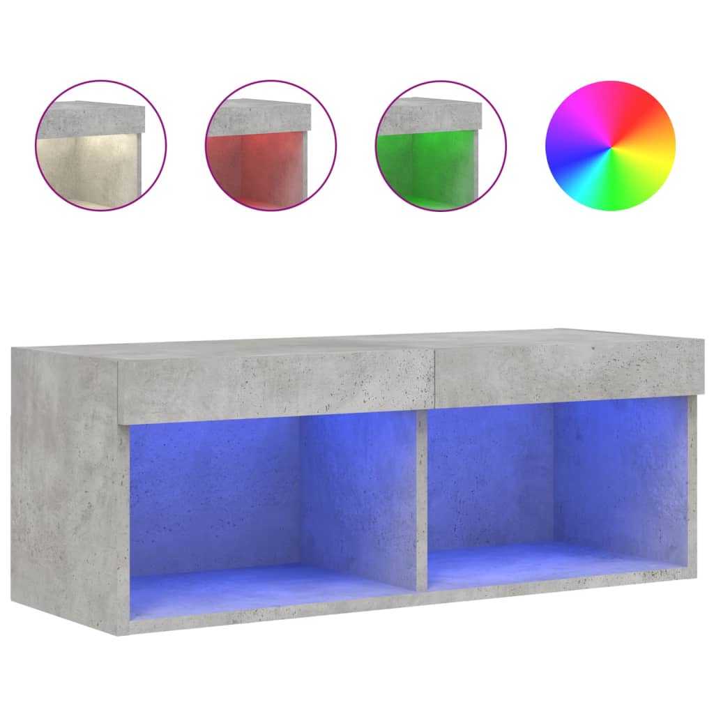 TV Cabinet with LED Lights Concrete Grey 80x30x30 cm - Bargainia.com - 