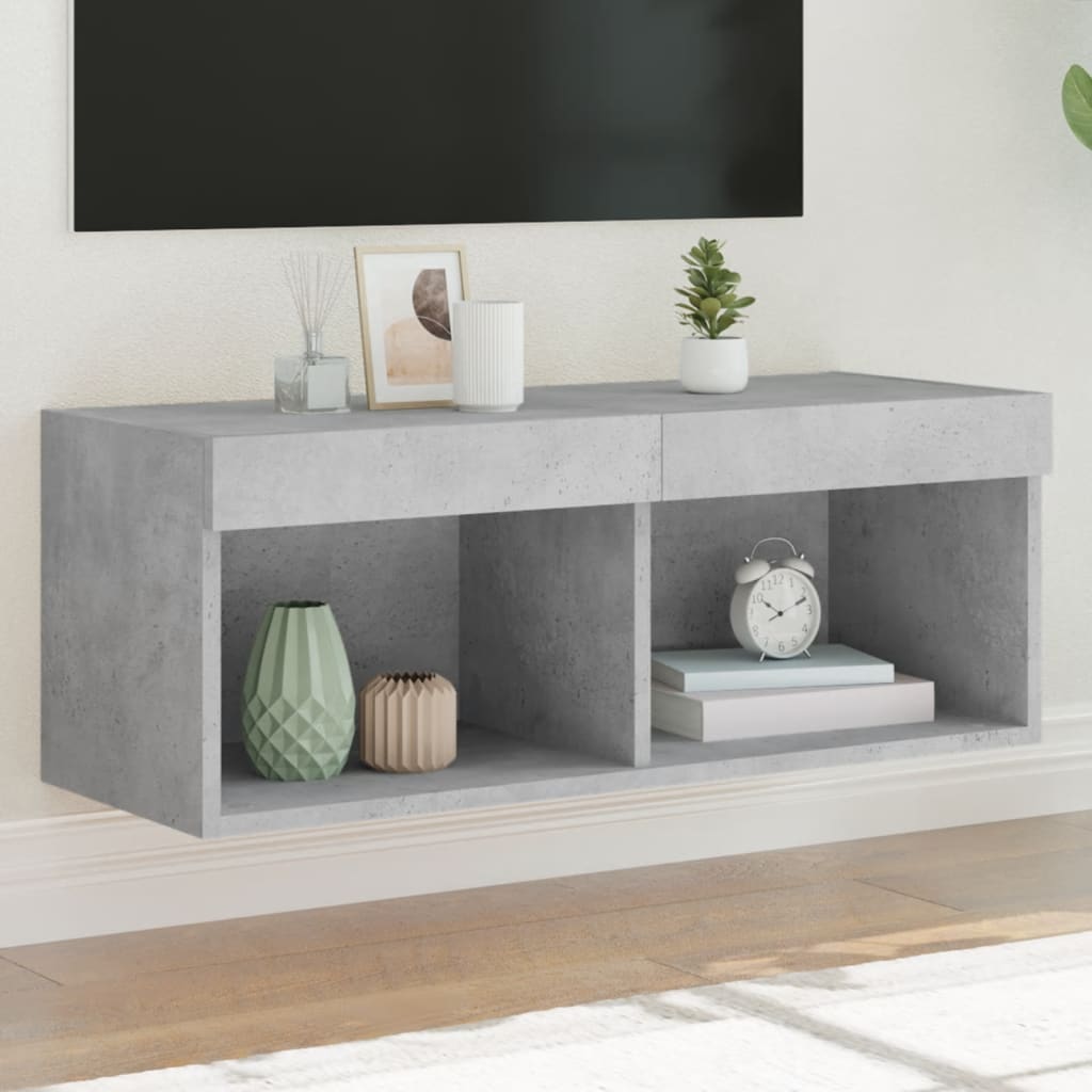 TV Cabinet with LED Lights Concrete Grey 80x30x30 cm - Bargainia.com - 
