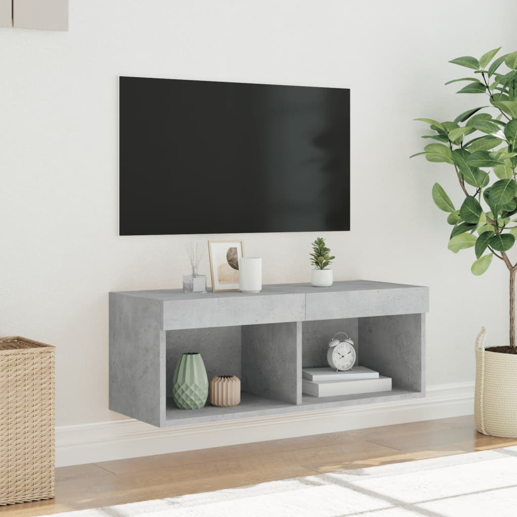 TV Cabinet with LED Lights Concrete Grey 80x30x30 cm - Bargainia.com - 