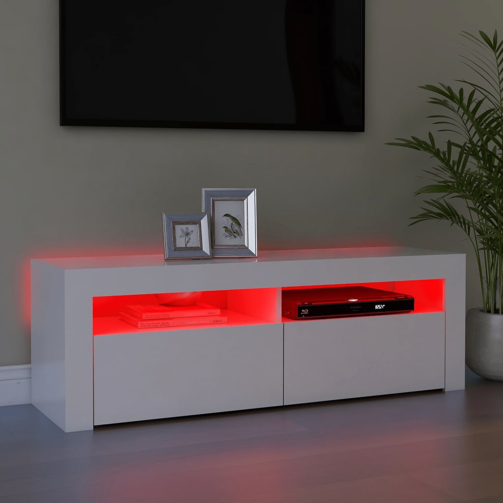 TV Cabinet with LED Lights White 120x35x40 cm - Bargainia.com - 