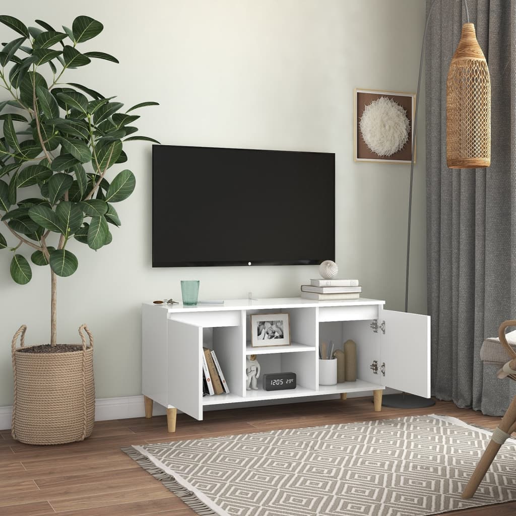TV Cabinet with Solid Wood Legs White 103.5x35x50 cm - Bargainia.com - 8720286357682 - 805959