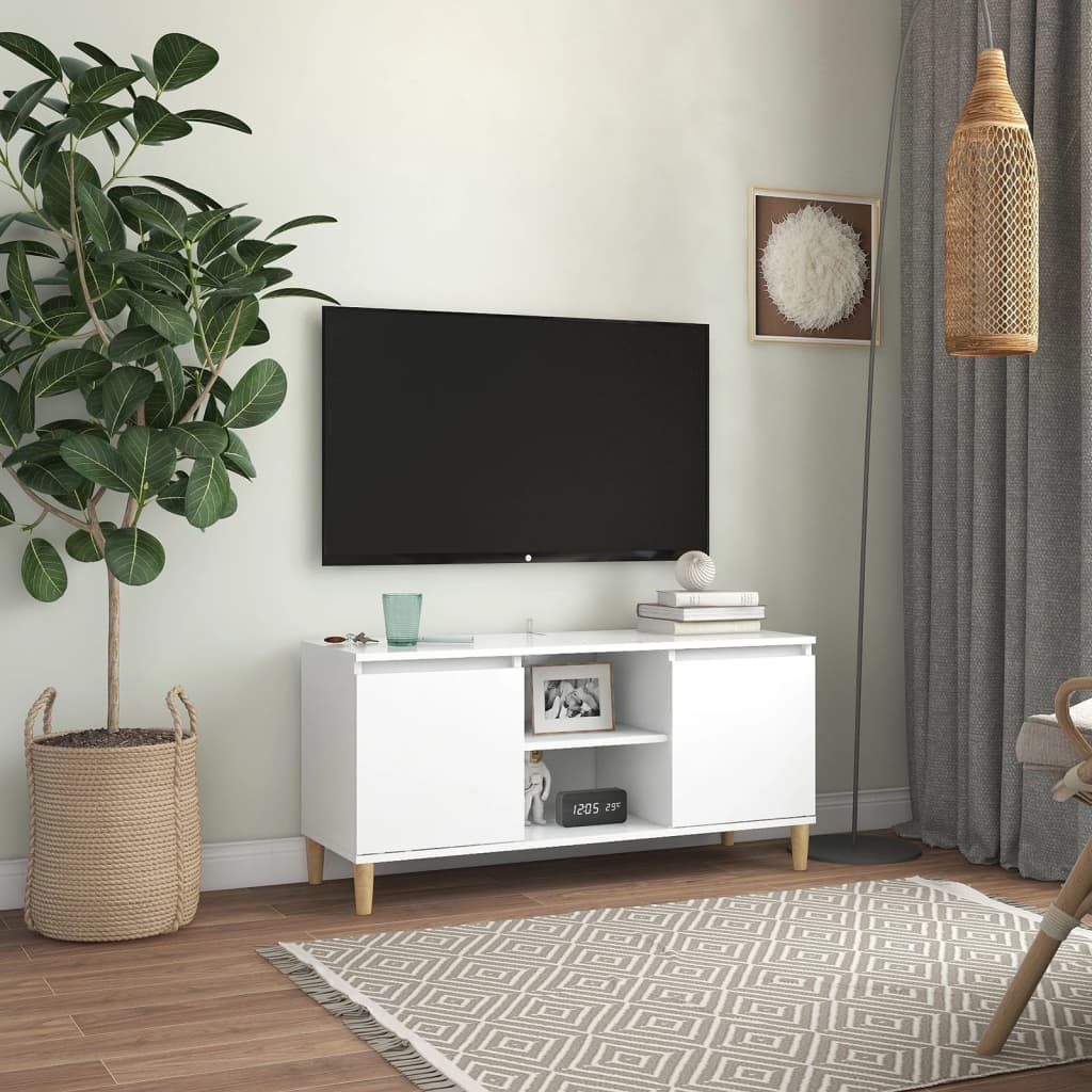 TV Cabinet with Solid Wood Legs White 103.5x35x50 cm - Bargainia.com - 8720286357682 - 805959