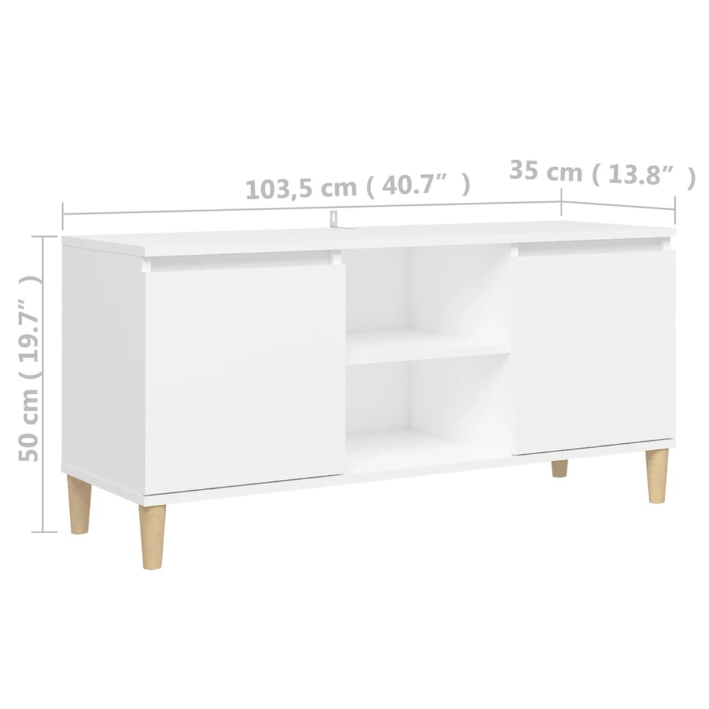 TV Cabinet with Solid Wood Legs White 103.5x35x50 cm - Bargainia.com - 8720286357682 - 805959
