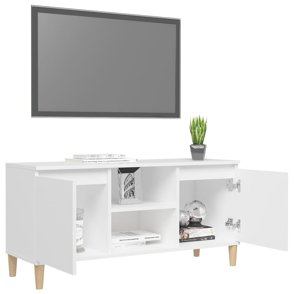 TV Cabinet with Solid Wood Legs White 103.5x35x50 cm - Bargainia.com - 8720286357682 - 805959