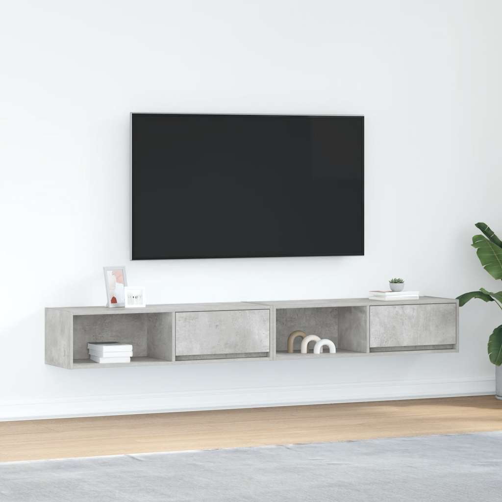 TV Cabinets 2 pcs Concrete Grey 100x31x25.5 cm Engineered Wood - Bargainia.com - 