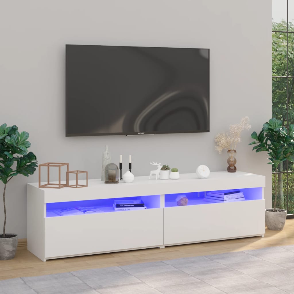TV Cabinets 2 pcs with LED Lights High Gloss White 75x35x40 cm - Bargainia.com - 