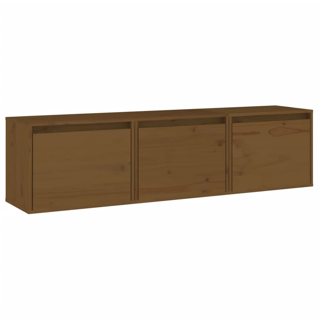 TV Cabinets 3 pcs Honey Brown Solid Wood Pine - Bargainia.com - 