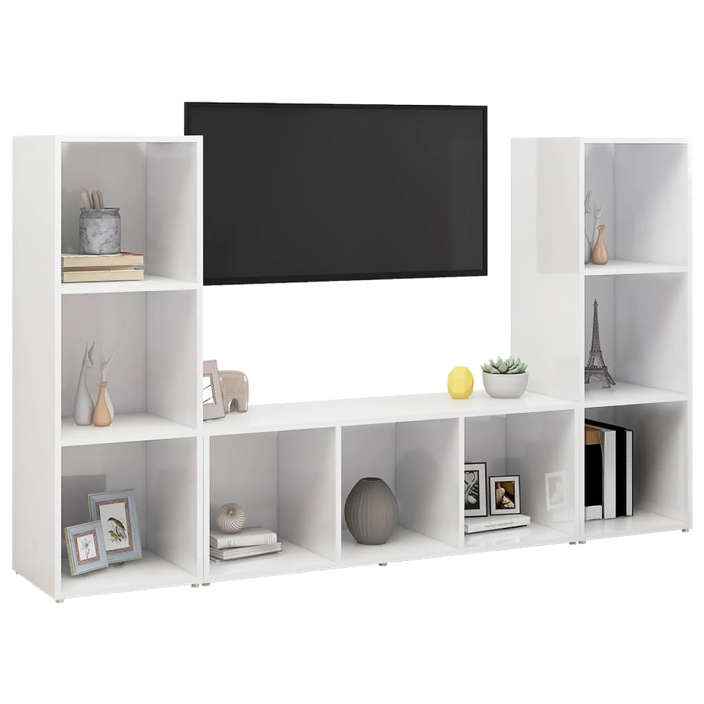 TV Cabinets 3 pcs White 107x35x37 cm Engineered Wood - Bargainia.com - 