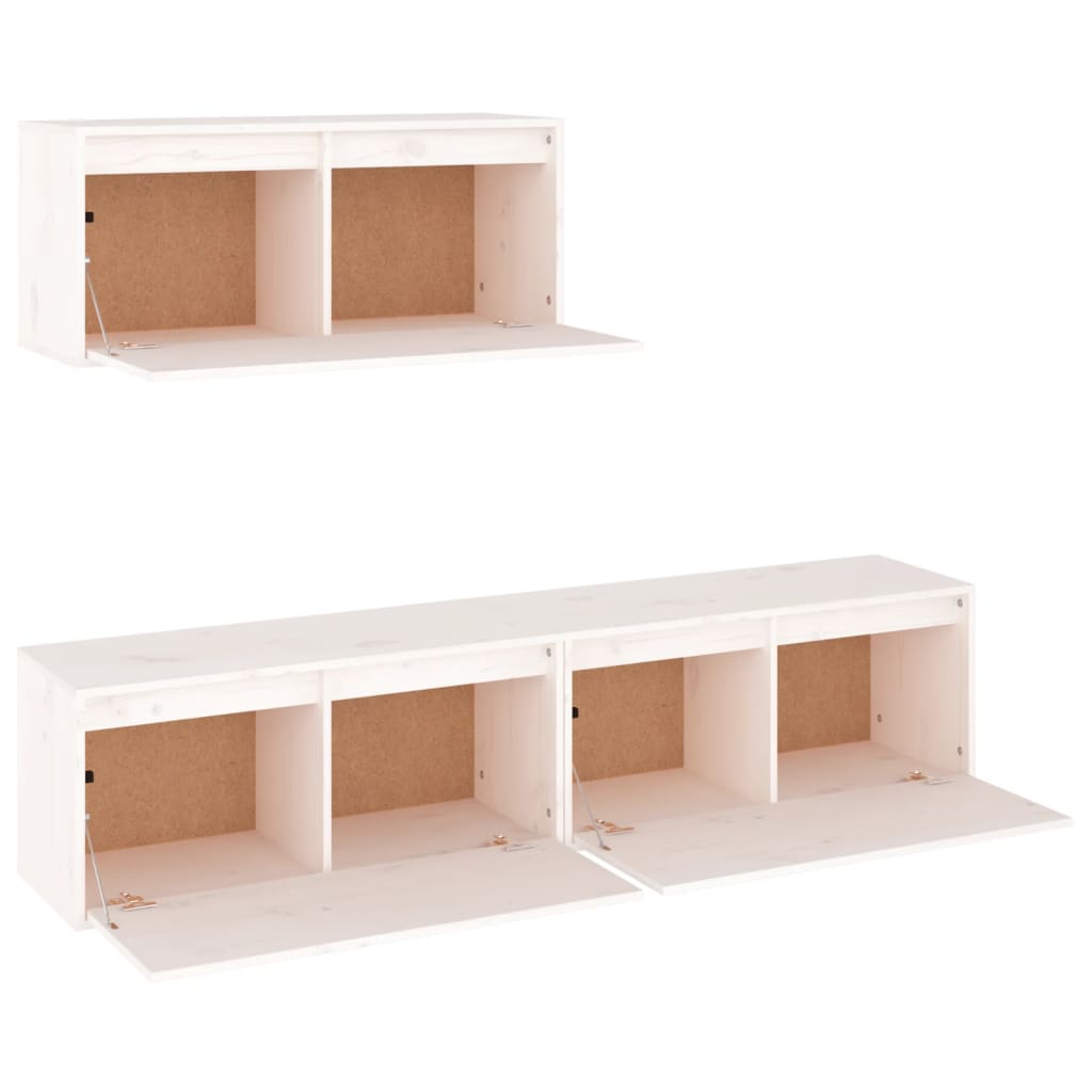 TV Cabinets 3 pcs White Solid Wood Pine - Bargainia.com - 