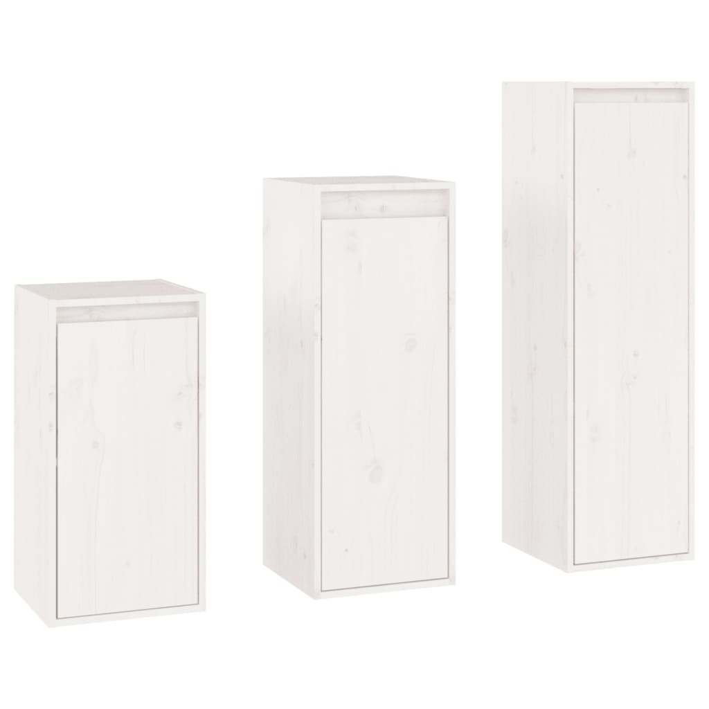 TV Cabinets 3 pcs White Solid Wood Pine - Bargainia.com - 