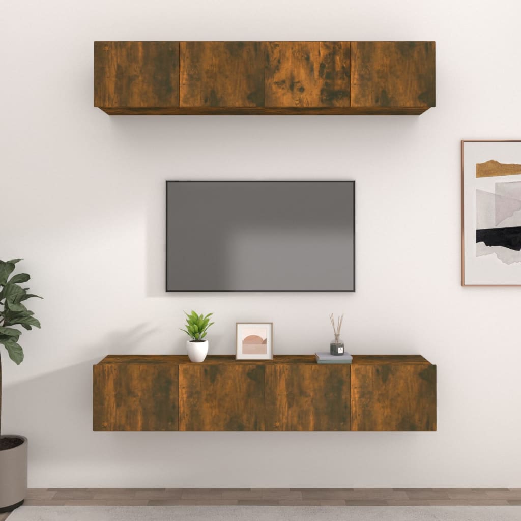 TV Cabinets 4 pcs Smoked Oak 80x30x30 cm Engineered Wood - Bargainia.com - 