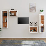 TV Cabinets 4 pcs White Solid Wood Pine - Bargainia.com - 