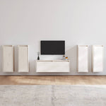 TV Cabinets 5 pcs White Solid Wood Pine - Bargainia.com - 