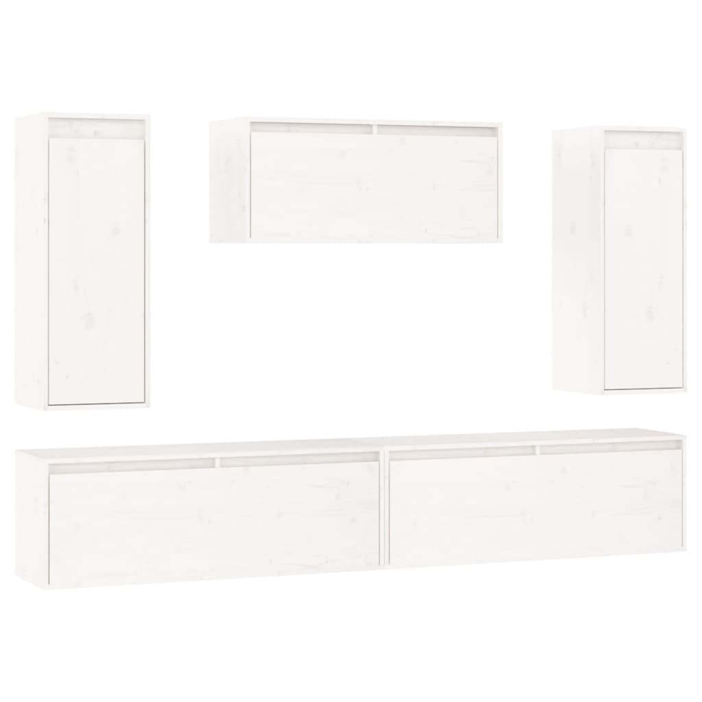 TV Cabinets 5 pcs White Solid Wood Pine - Bargainia.com - 
