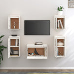TV Cabinets 5 pcs White Solid Wood Pine - Bargainia.com - 