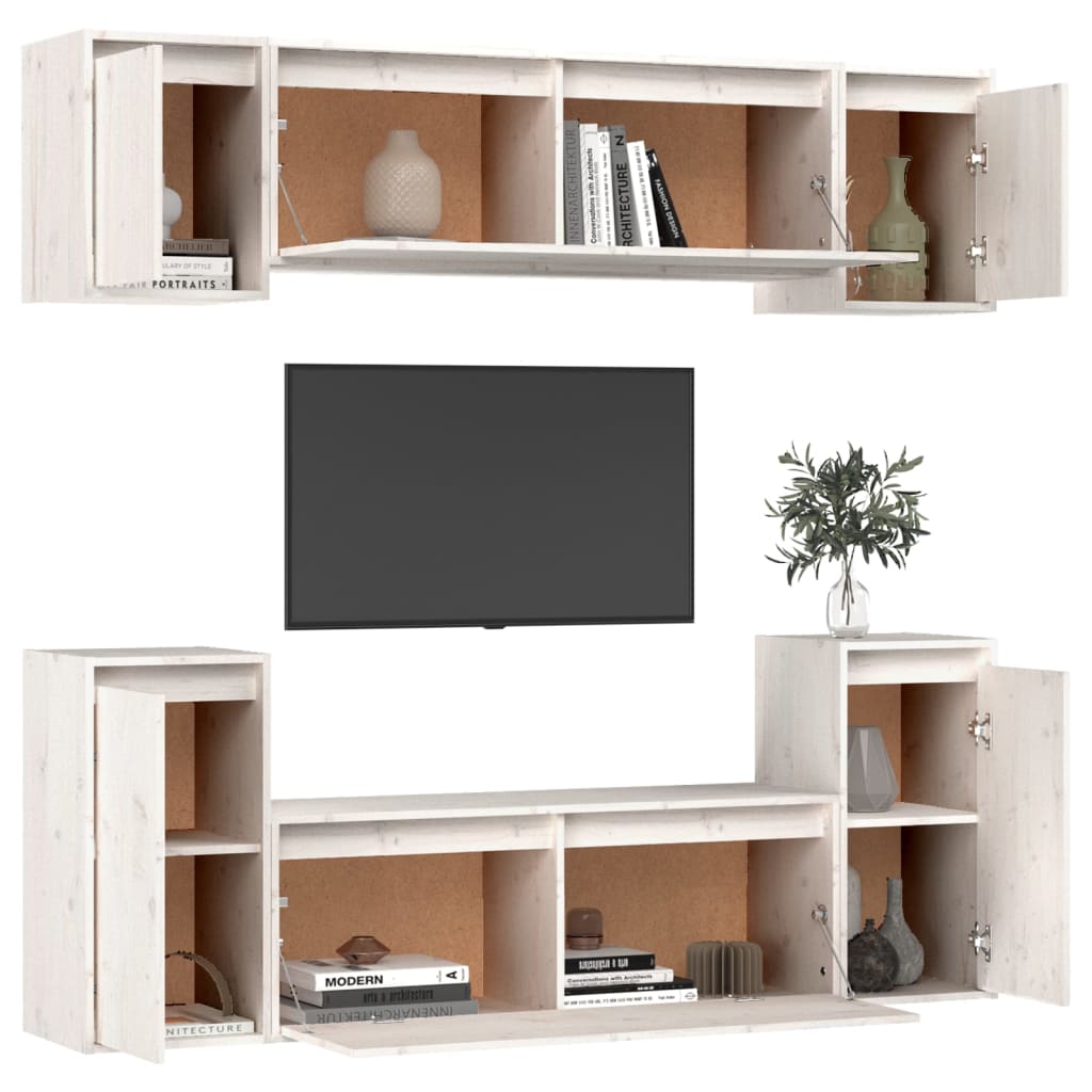 TV Cabinets 6 pcs White Solid Wood Pine - Bargainia.com - 