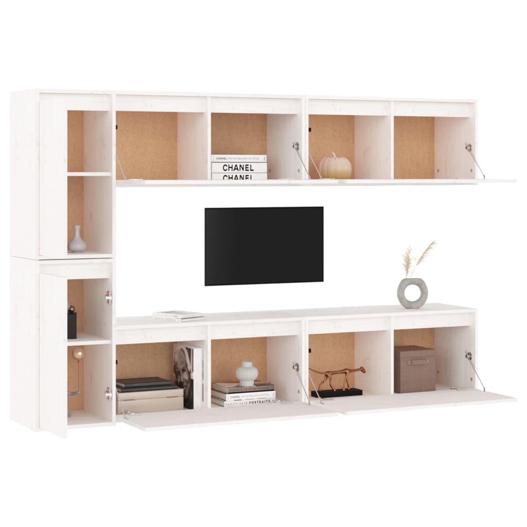 TV Cabinets 6 pcs White Solid Wood Pine - Bargainia.com - 