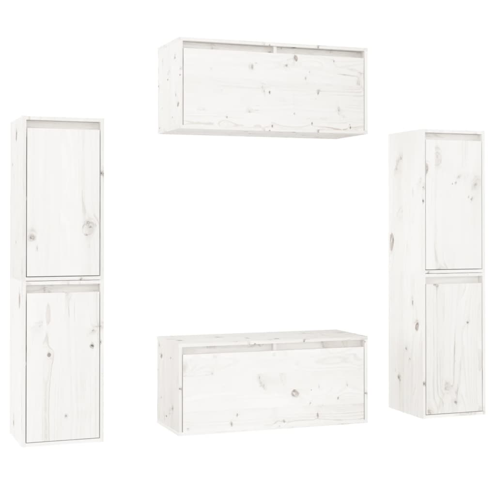 TV Cabinets 6 pcs White Solid Wood Pine - Bargainia.com - 