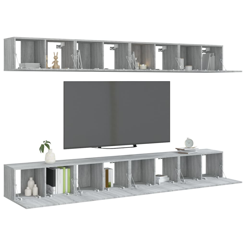 TV Cabinets 8 pcs Grey Sonoma 60x30x30 cm Engineered Wood - Bargainia.com - 