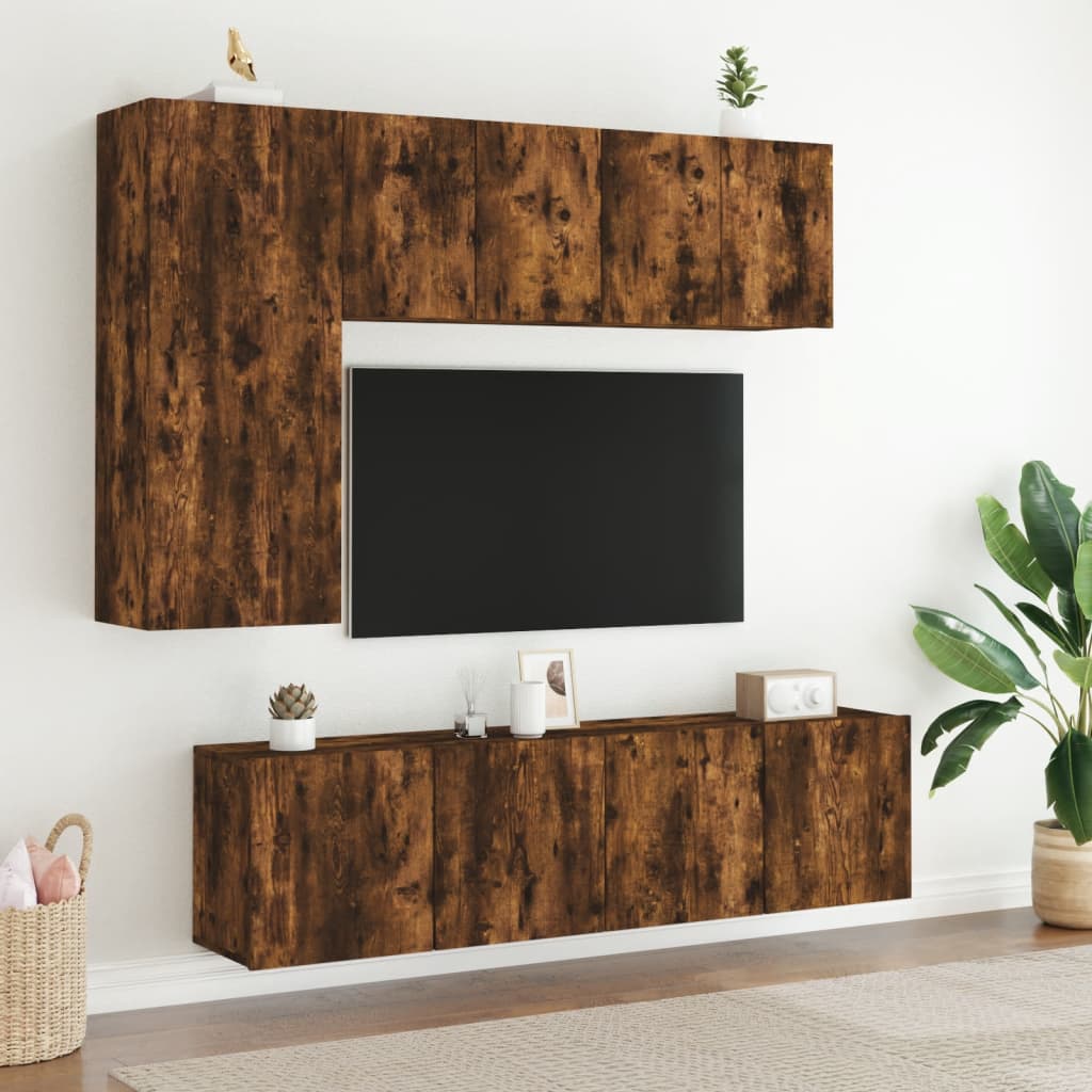 TV Cabinets Wall - mounted 2 pcs Smoked Oak 60x30x41 cm - Bargainia.com - 