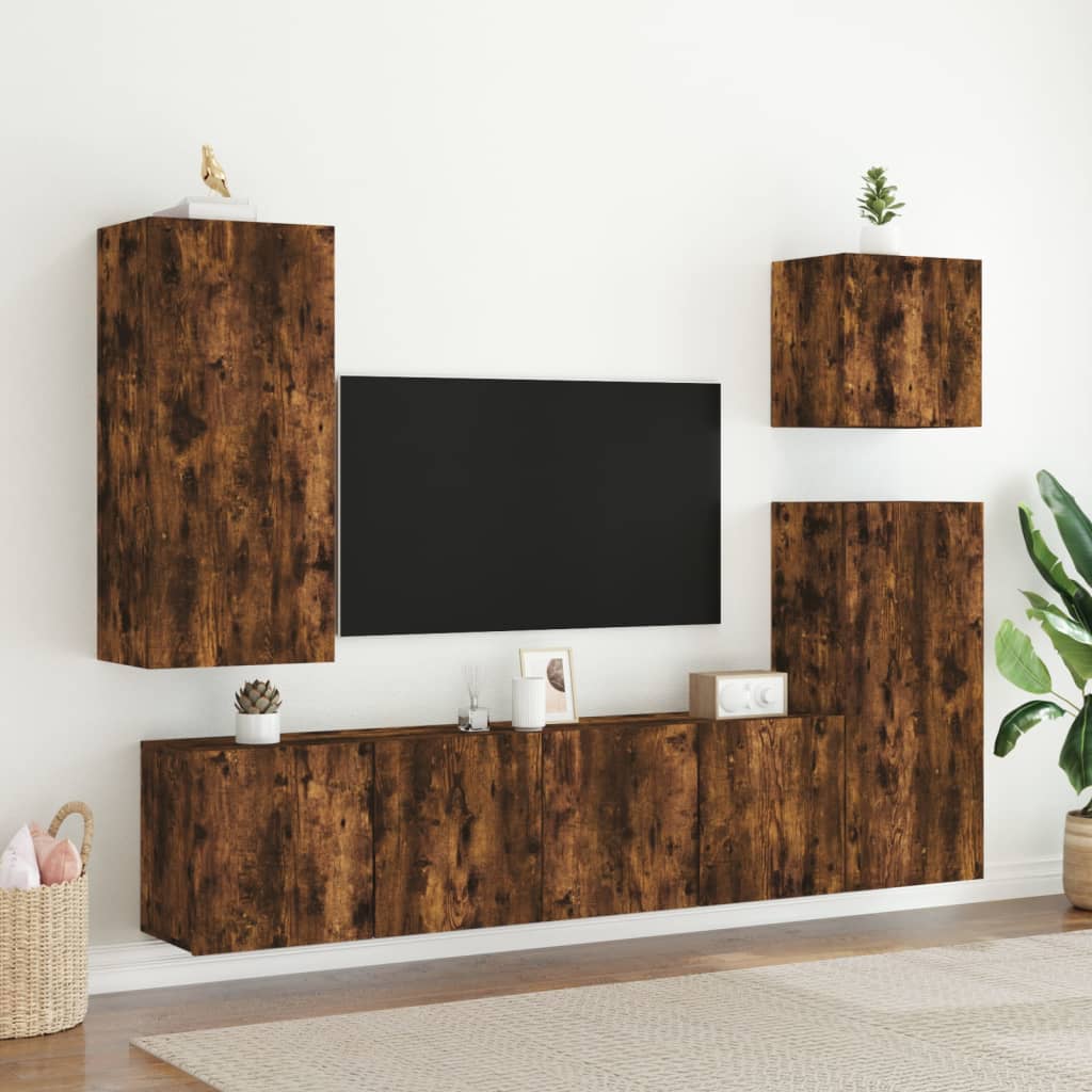 TV Cabinets Wall - mounted 2 pcs Smoked Oak 80x30x41 cm - Bargainia.com - 