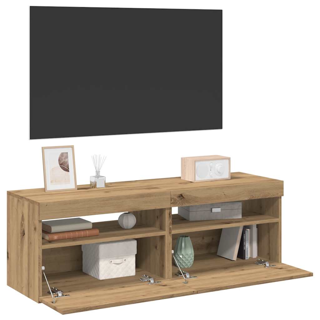 TV Cabinets with LED Lights 2 pcs Artisan Oak Engineered Wood - Bargainia.com - 