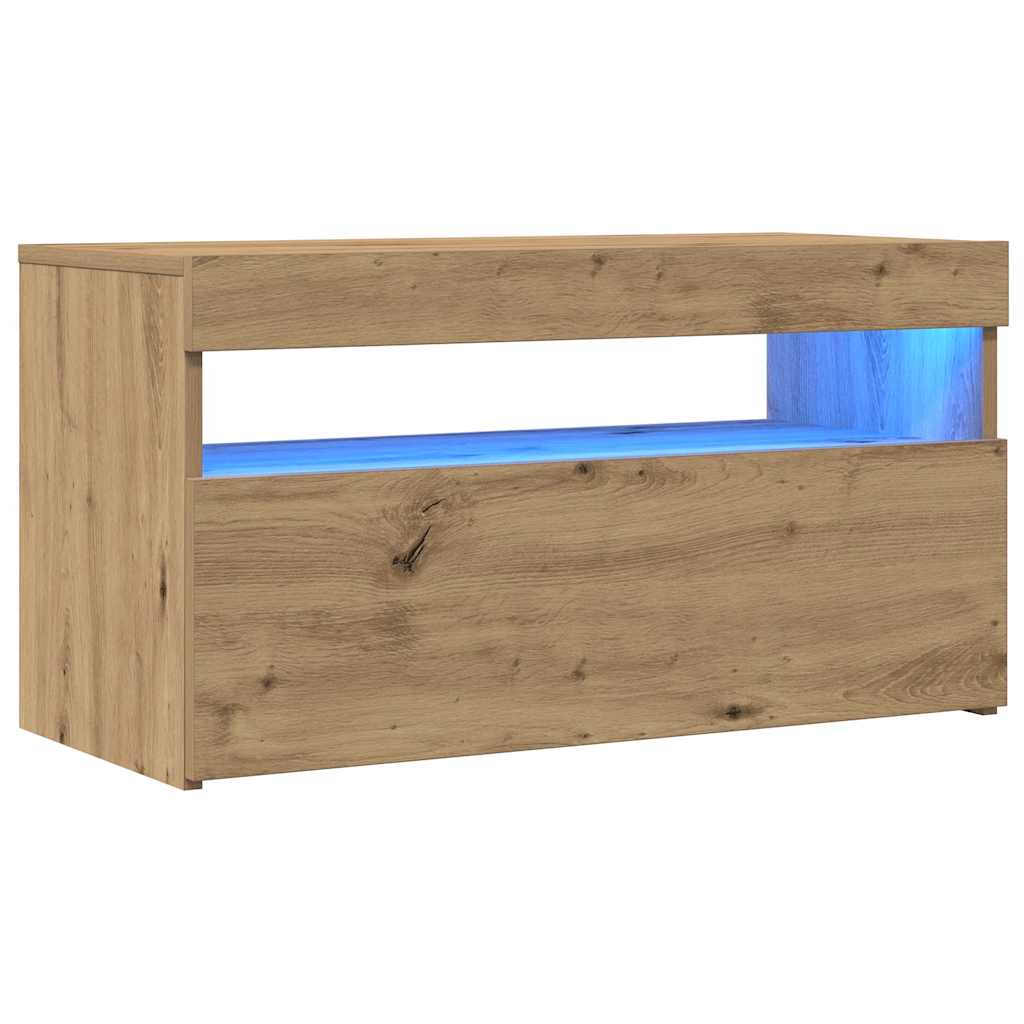 TV Cabinets with LED Lights 2 pcs Artisan Oak Engineered Wood - Bargainia.com - 