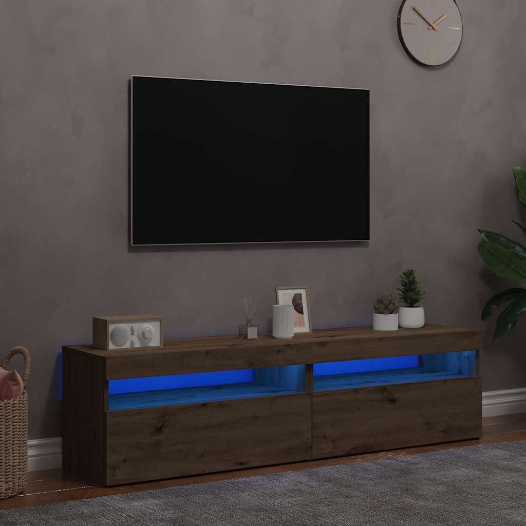 TV Cabinets with LED Lights 2 pcs Artisan Oak Engineered Wood - Bargainia.com - 