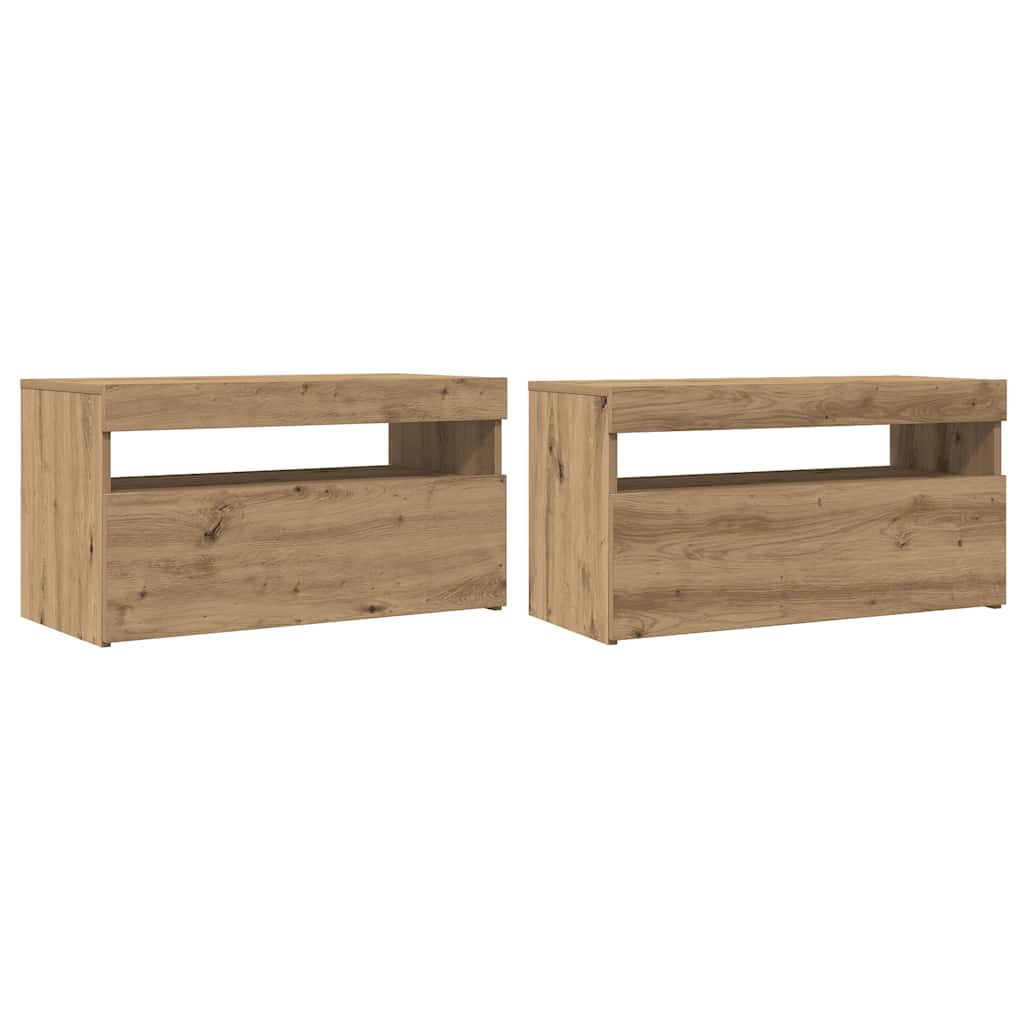 TV Cabinets with LED Lights 2 pcs Artisan Oak Engineered Wood - Bargainia.com - 