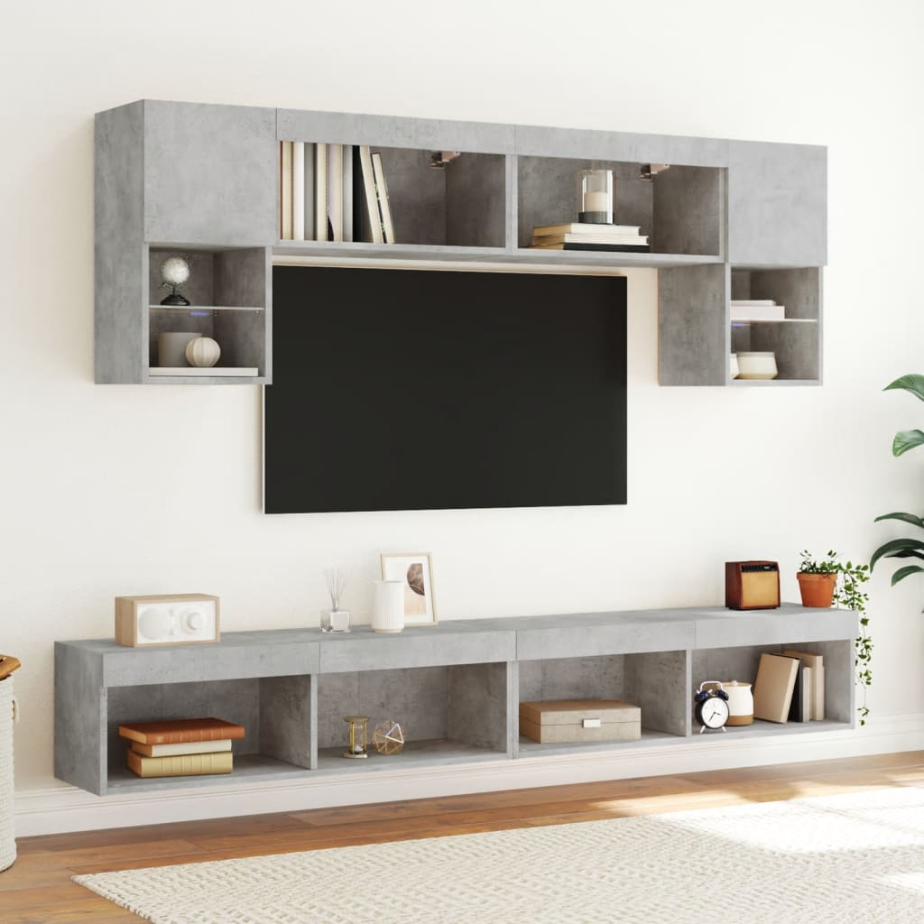 TV Cabinets with LED Lights 2 pcs Concrete Grey 100x30x30 cm - Bargainia.com - 