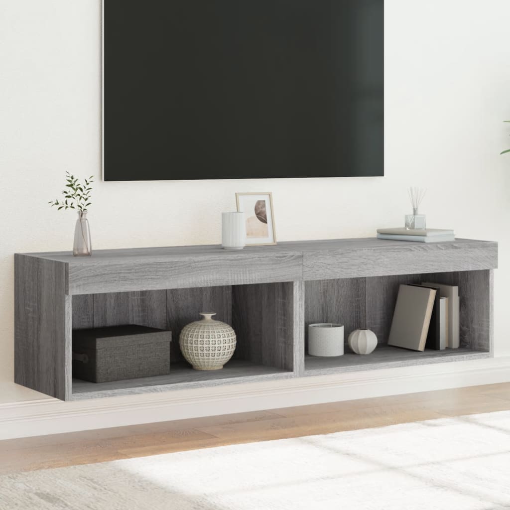 TV Cabinets with LED Lights 2 pcs Grey Sonoma 60x30x30 cm - Bargainia.com - 