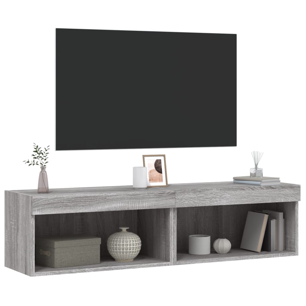 TV Cabinets with LED Lights 2 pcs Grey Sonoma 60x30x30 cm - Bargainia.com - 