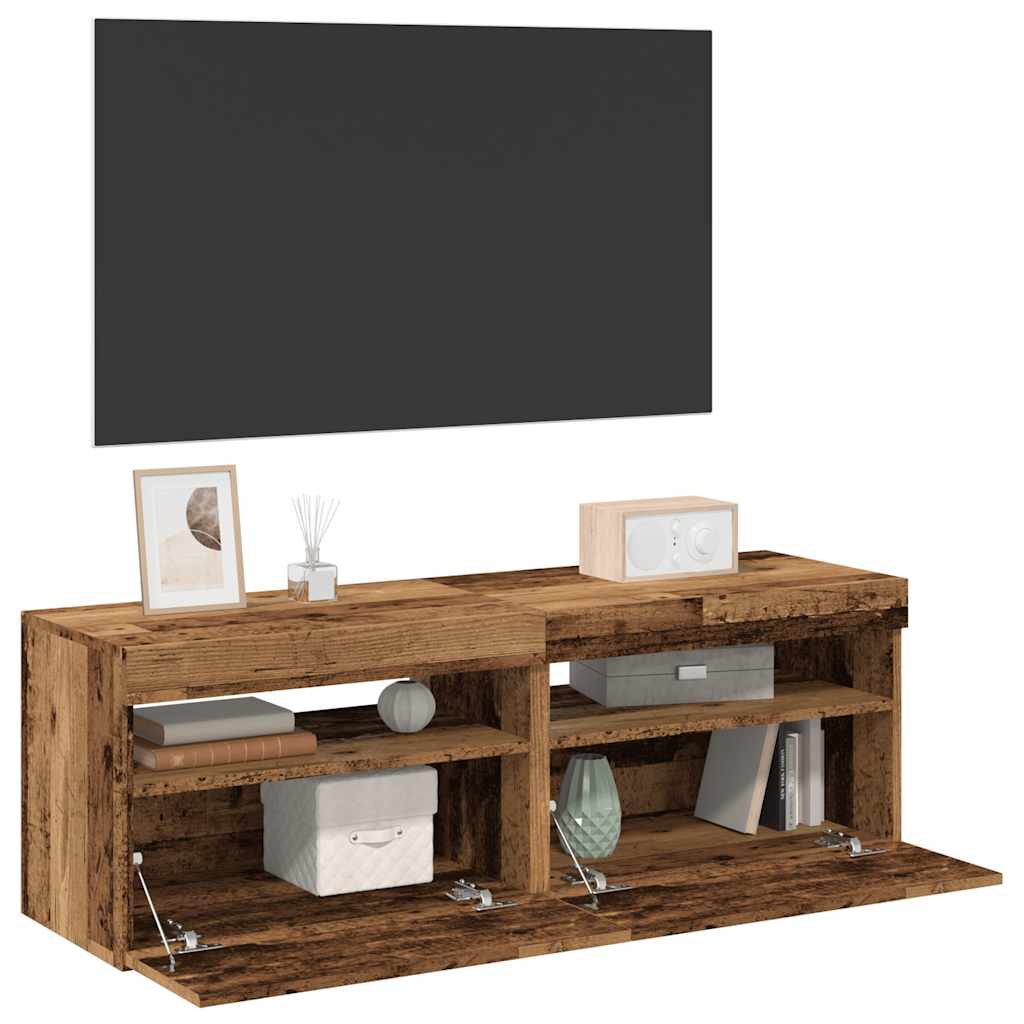 TV Cabinets with LED Lights 2 pcs Old Wood Engineered Wood - Bargainia.com - 