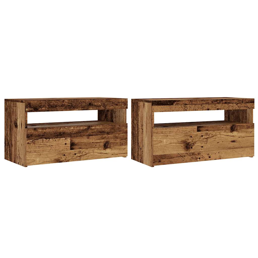 TV Cabinets with LED Lights 2 pcs Old Wood Engineered Wood - Bargainia.com - 