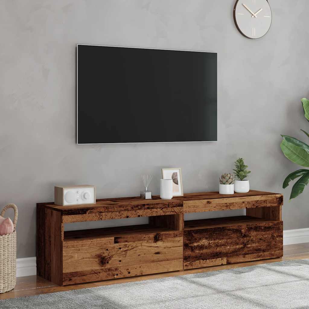 TV Cabinets with LED Lights 2 pcs Old Wood Engineered Wood - Bargainia.com - 
