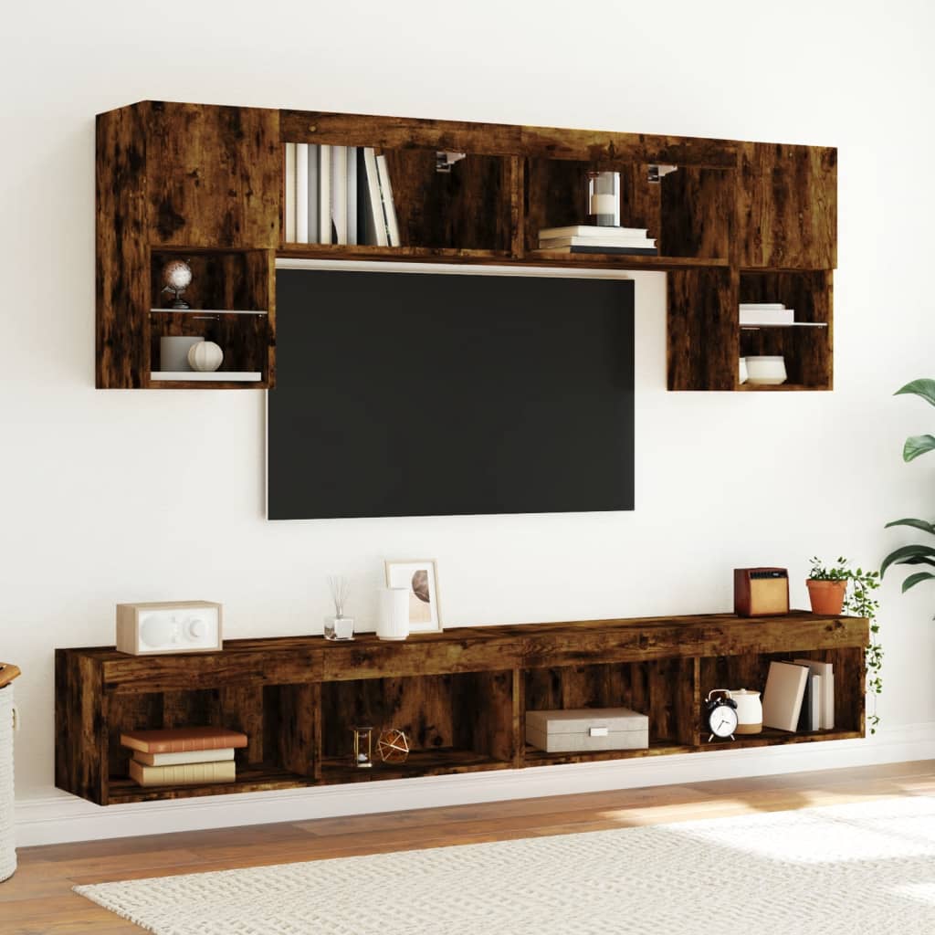 TV Cabinets with LED Lights 2 pcs Smoked Oak 100x30x30 cm - Bargainia.com - 