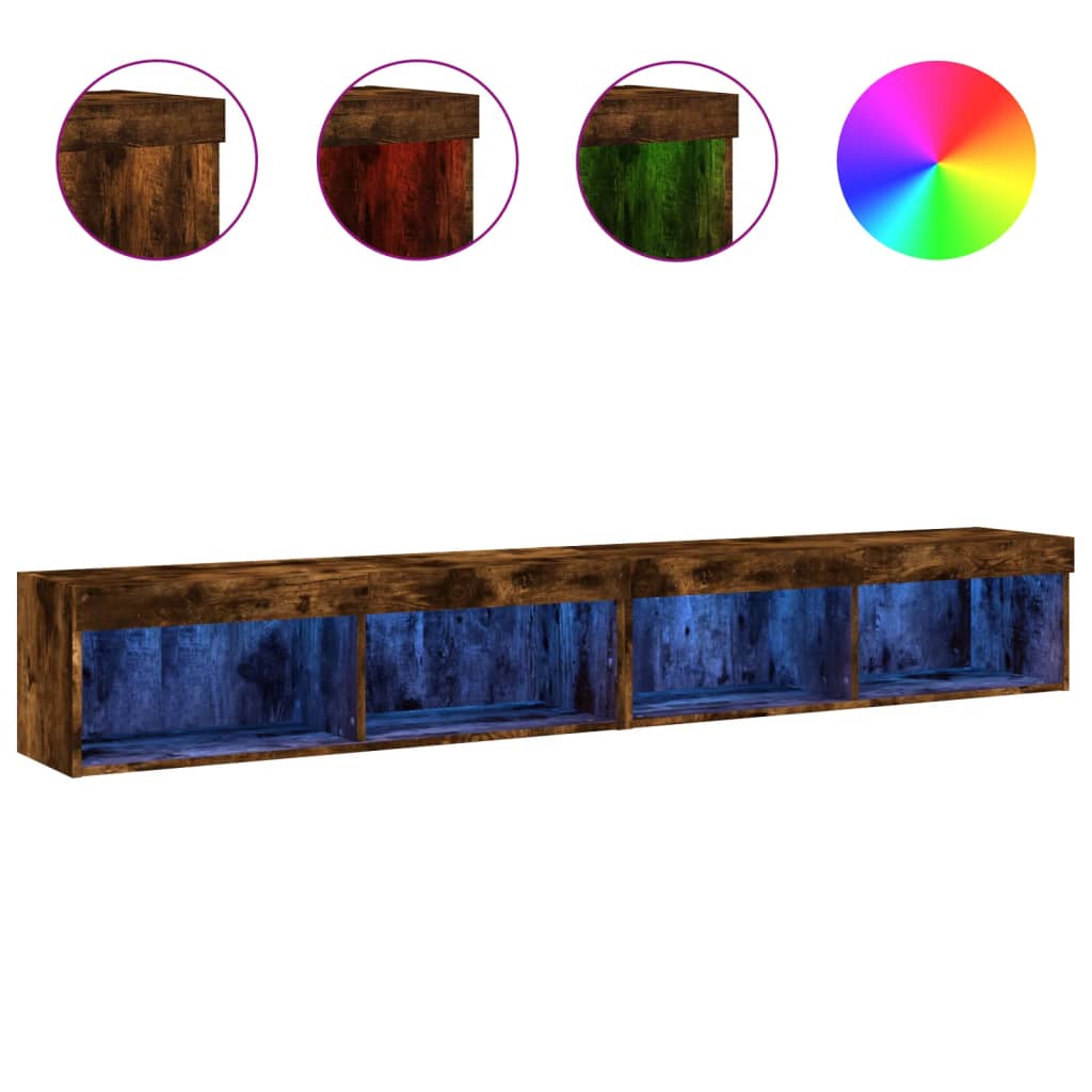 TV Cabinets with LED Lights 2 pcs Smoked Oak 100x30x30 cm - Bargainia.com - 