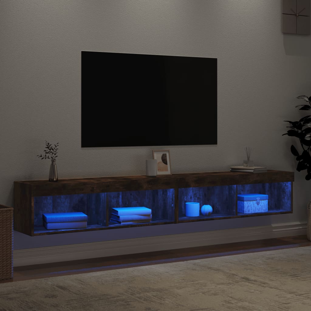 TV Cabinets with LED Lights 2 pcs Smoked Oak 100x30x30 cm - Bargainia.com - 